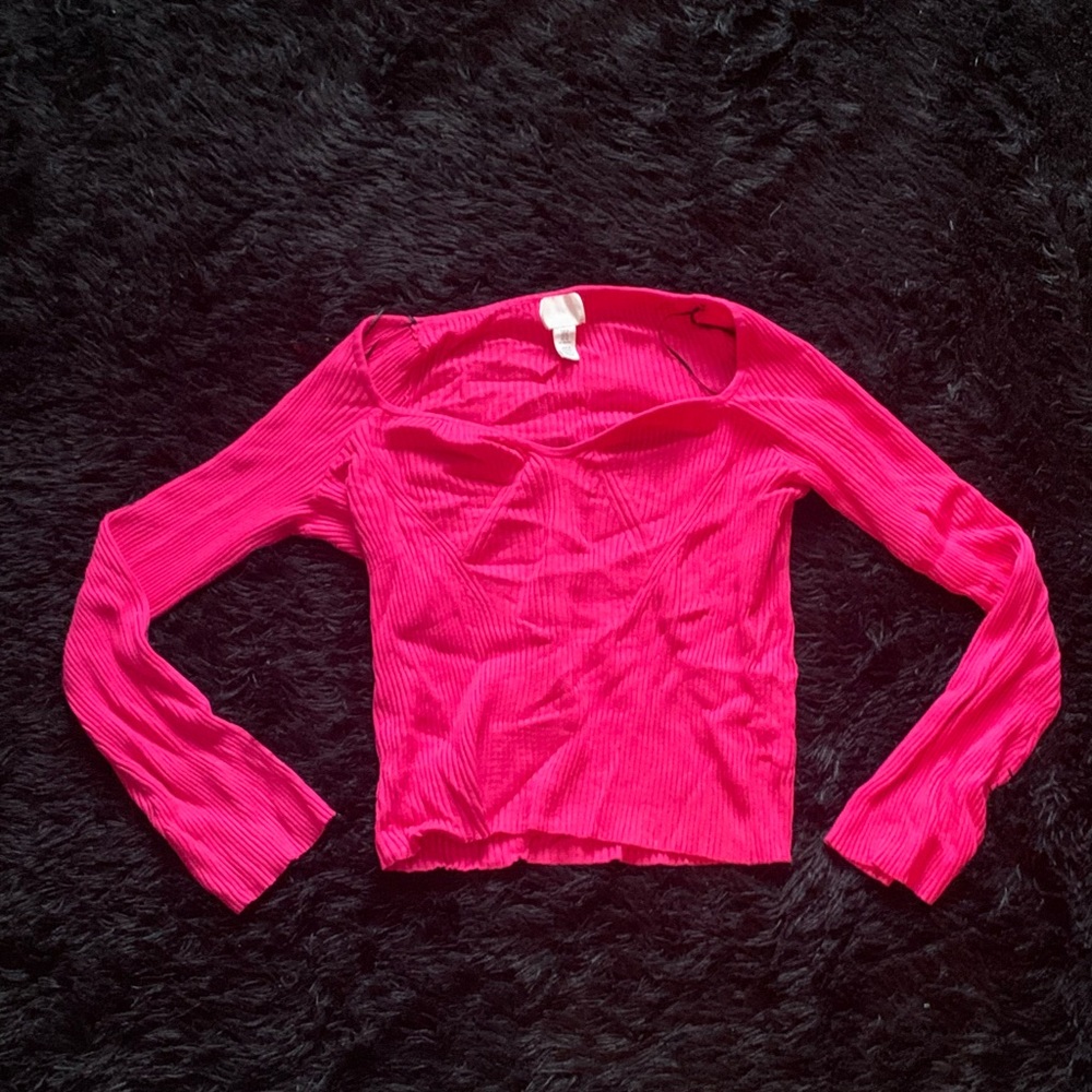 H&M Pink Ribbed Crew Neck Sweater